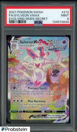2021 Pokemon SWSH Evolving Skies Secret #212 FA Sylveon VMAX PSA 9 MINT - Image 1