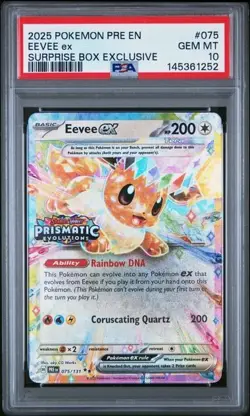 Pokemon Prismatic Evolutions Eevee ex 075/131 Surprise Box Stamped PSA 10 252 - Image 1