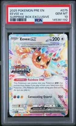Pokemon Prismatic Evolutions Eevee ex 075/131 Surprise Box Stamped PSA 10 192 - Image 1