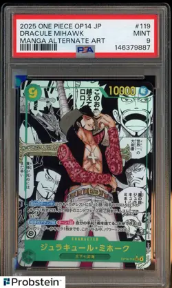 2025 One Piece Japanese Mihawk Manga Alternate Art Secret Rare #OP14-119 PSA 9 - Image 1