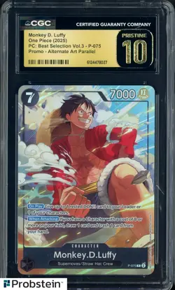 2025 One Piece PC Best Selection V.3 Promo Monkey D. Luffy P-075 CGC 10 PRISTINE - Image 1