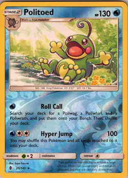 Politoed 25/145 Rare - Pokemon TCG SM: Guardians Rising - Reverse Holo (NM) - Image 1