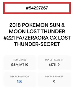 2018 Pokemon Lost Thunder Zeraora Gx Secret Rare Full Art #221 PSA 10 - Image 2