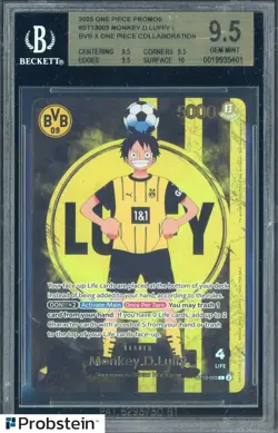 2025 ONE PIECE PROMOS BVB X ONE PIECE MATCH DAY 2025 003 MONKEY D. LUFFY BGS 9.5 - Image 1