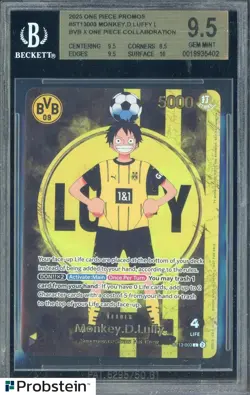 2025 ONE PIECE PROMOS BVB X ONE PIECE MATCH DAY 2025 003 MONKEY D. LUFFY BGS 9.5 - Image 1