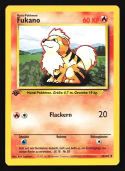 Growlithe (Fukano) 28/102 Base Set 1st Edition German Uncommon Pokemon Card - Image 1