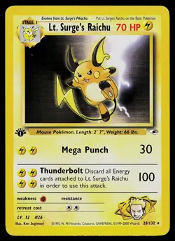 Pokemon Card - Lt. Surge's Raichu Gym Heroes 28/132 Rare 1st Edition - Image 1