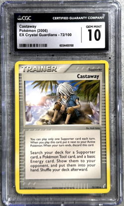 Pokemon Card Castaway CGC 10 Gem Mint, EX Crystal Guardians 72/100, 2006 - Image 1