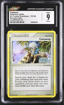 CGC 9 Castaway EX Crystal Guardians 72/100 Reverse Holo STAMPED Pokemon Card - Image 1