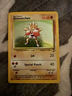 Pokemon Hitmonchan 008/130 Base Set 2 Holo Rare 70 HP 2000 English TCG Card - Image 1