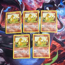 5 Base Set Charmander Pokemon TCG 46/102 Vintage WOTC 1999 LP Lot of 5 Cards - Image 1