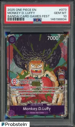 2025 One Piece EN Bandai Card Games Fest #073 Monkey D. Luffy PSA 10 GEM MINT - Image 1