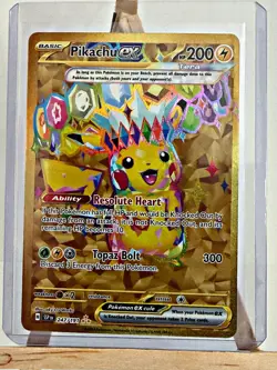 Pokemon TCG SV08 Surging Sparks Pikachu EX Hyper Rare Gold Holo Card 247/191 NM - Image 3