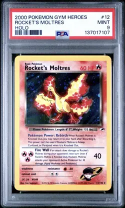 PSA 9 Rocket's Moltres Holo 12/132 Gym Heroes 2000 Pokemon Card - Image 1
