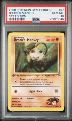 PSA 10 Brock'S Mankey 1st Edition Gym Heroes 67/132 1st Edition Pokemon Card - Image 1