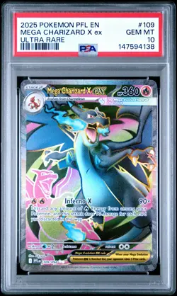 4138 Mega Charizard X ex 2025 Pokemon Phantasmal Flames #109 Ultra Rare PSA 10 - Image 1