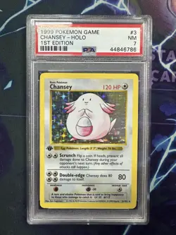 1999 POKEMON GAME 1ST ED #3 CHANSEY-HOLO PSA 7 - Image 1