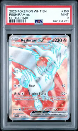 142064721 Reshiram ex 2025 Pokemon White Flare #158 Ultra Rare PSA 9 - Image 1