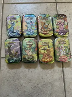 Pokemon Scarlet & Violet Prismatic Evolutions Mini Tin Loose FULL SET OF 8 NEW - Image 1