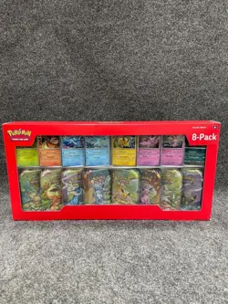 POKEMON Scarlet & Violet: Prismatic Evolutions 8 Mini Tins, Sealed Box is Worn - Image 1
