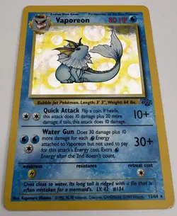 Vaporeon Pokemon Card Holo 12/64 Jungle Set Rare Vintage 1999 Original LP - Image 1