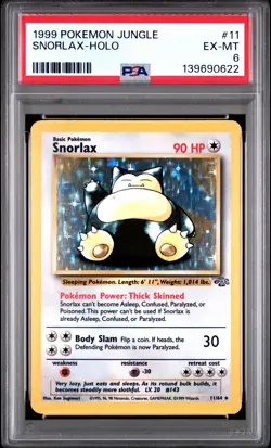 1999 POKEMON JUNGLE #11 SNORLAX-HOLO PSA 6 - Image 1