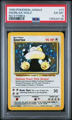 1999 POKEMON JUNGLE NO SYMBOL #11 SNORLAX-HOLO PSA 6 - Image 1