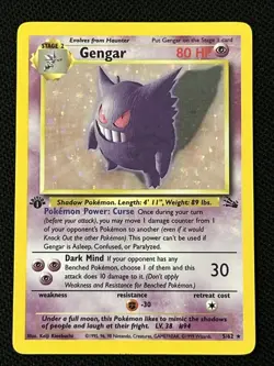 Pokemon Gengar 5/62 (1st Edition) Fossil Holo (Never Played) *Near Mint* - Image 1