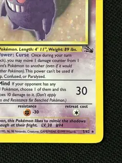 Pokemon Gengar 5/62 (1st Edition) Fossil Holo (Never Played) *Near Mint* - Image 5