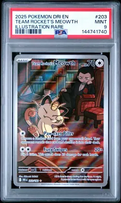 2025 POKEMON DRI EN-DESTINED RIVALS ILLUSTRATION RARE TEAM ROCKET'S MEOWTH PSA 9 - Image 1