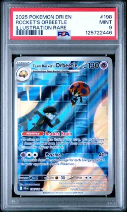 2025 POKEMON DRI EN-DESTINED RIVALS #198 TEAM ROCKET'S ORBEETLE PSA 9 - Image 1