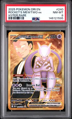 2025 POKEMON DRI EN-DESTINED RIVALS HYPER RARE TEAM ROCKET'S MEWTWO EX PSA 8 - Image 1