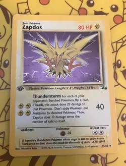 ZAPDOS 1999 Pokemon Fossil Holo Rare 1st Edition #15/62 - Image 1