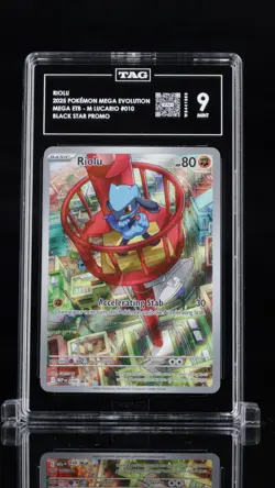 RIOLU - 2025 POKEMON MEGA EVOLUTION BLACK STAR PROMOS #010 Graded TAG 9 - Image 1