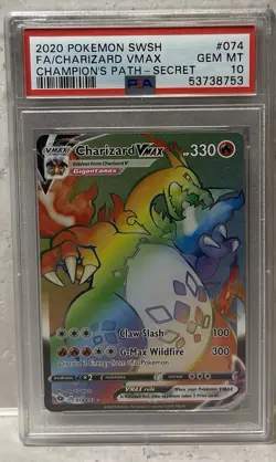 2020 Pokemon SWSH FA/ Charizard VMAX Champions Path SECRET #74 PSA GEM MINT 10 - Image 1
