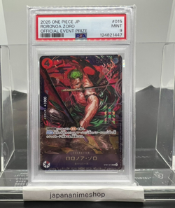 PSA 9 Roronoa Zoro ST21-015 Flagship Battle 2025 Top 8 Prize One Piece Card JP - Image 1