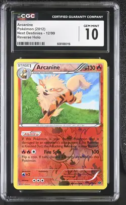 CGC 10 GEM MINT Arcanine 2012 Next Destinies 12/99 Reverse Holo Pokemon Card - Image 1