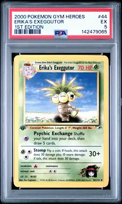 2000 Pokemon Gym Heroes Erika's Exeggutor Card 1st Edition 44/132 PSA 5 - Image 1