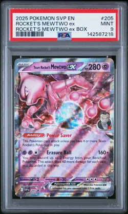 2025 POKEMON SVP EN-SV BLACK STAR PROMO #205 TEAM ROCKET'S MEWTWO EX PSA 9 - Image 1