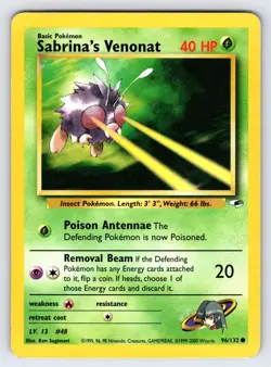Sabrina's Venonat 96/132 Gym Heroes Pokemon Card Vintage WOTC Nintendo Common Mp - Image 1