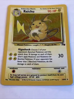 Pokemon Raichu Fossil Unlimited Holo Rare #14/62 NM 90 HP - Image 1