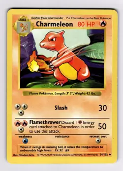 Charmeleon 024/102 Base Set (Shadowless) 1999 Pokemon Mitsuhiro Arita WOTC MP - Image 1
