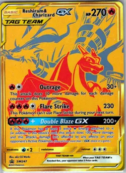 Reshiram & Charizard GX SM247 - Gold - Pokemon Card - NM - Image 1