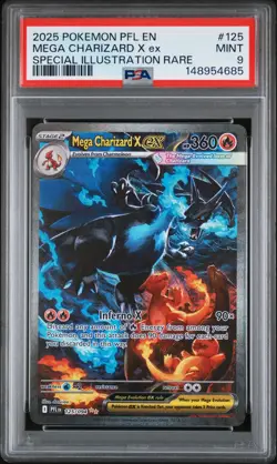 2025 POKEMON PFL EN-PHANTASMAL FLAMES #125 MEGA CHARIZARD X EX PSA 9 - Image 1