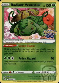 Radiant Venusaur 004/078 Radiant Rare Pokemon GO Pokemon Holo NM/M - Image 3