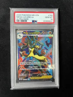 2025 Pokemon MEG EN #160 Mega Lucario EX PSA 10 Gem Mint Ultra Rare - Image 1