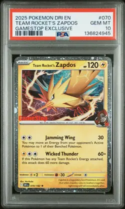 2025 POKEMON DRI EN-DESTINED RIVALS #070 TEAM ROCKET'S ZAPDOS PSA 10 - Image 1