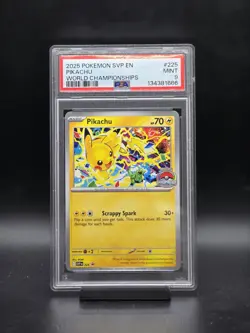 Pokemon Pikachu 2025 World Championships Promo SVP EN 225 PSA 9 Mint - Image 1
