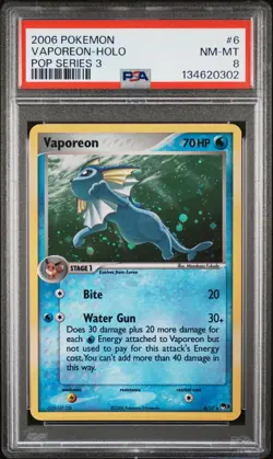 2006 POKEMON POP SER 3 #6 VAPOREON-HOLO PSA 8 - Image 1