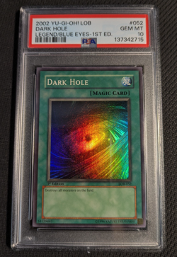 Yugioh Dark Hole LOB-052 1st Edition Super Rare Glossy PSA 10 Gem Mint! - Image 1